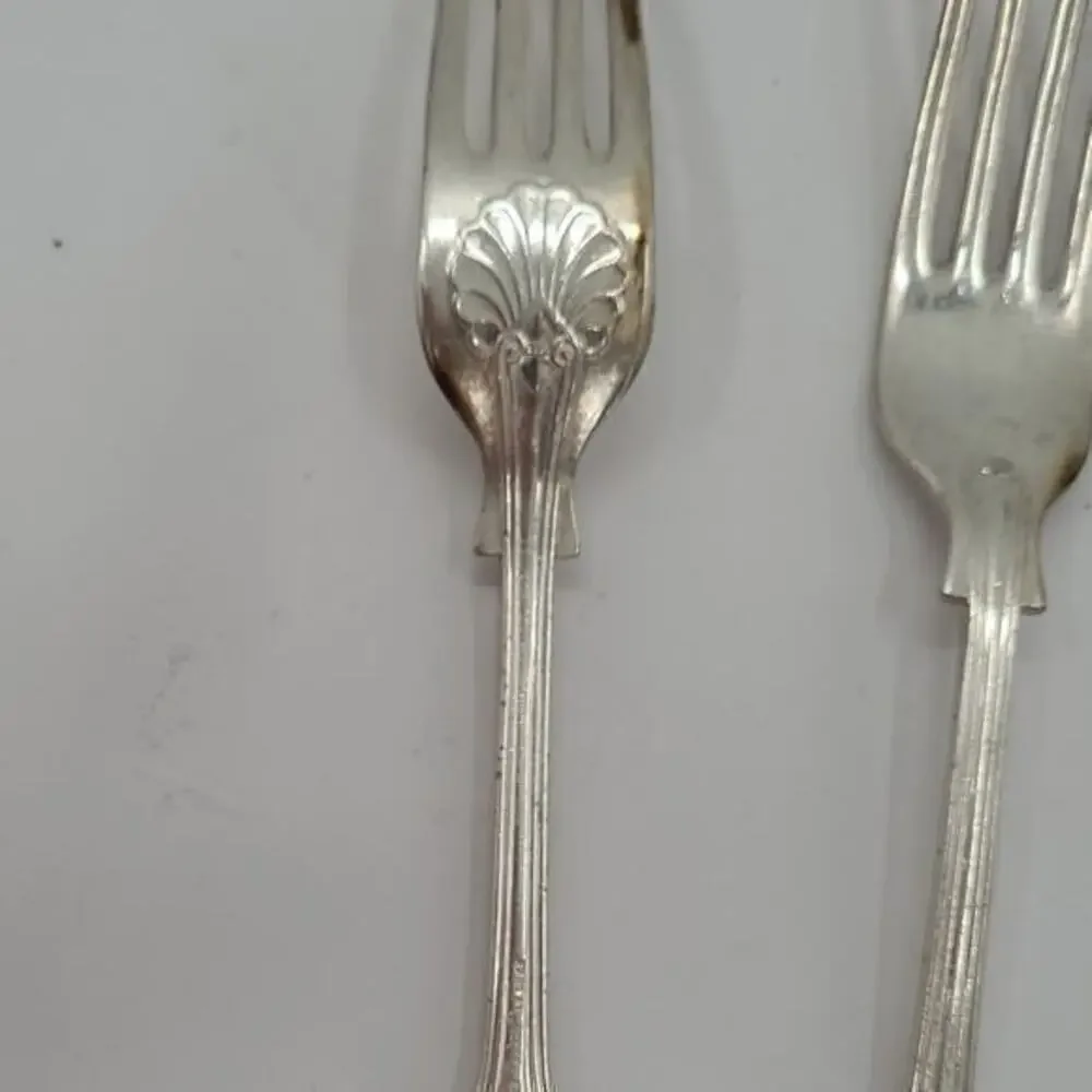 Sheffield England Antique Silver Plate Fiddle Thread and Shell set 6 Dinner Fork